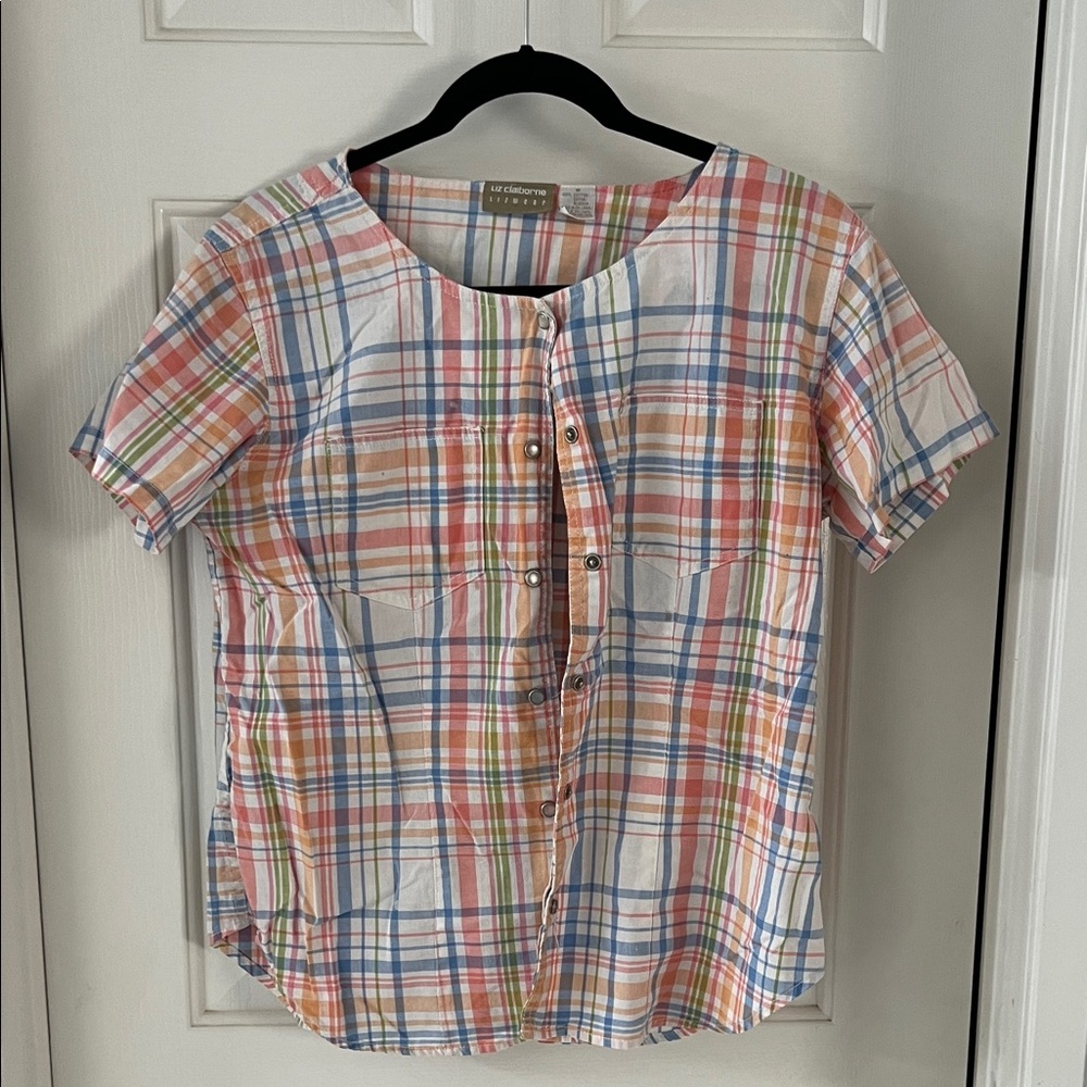 Liz Claiborne Multicolor Plaid Blouse